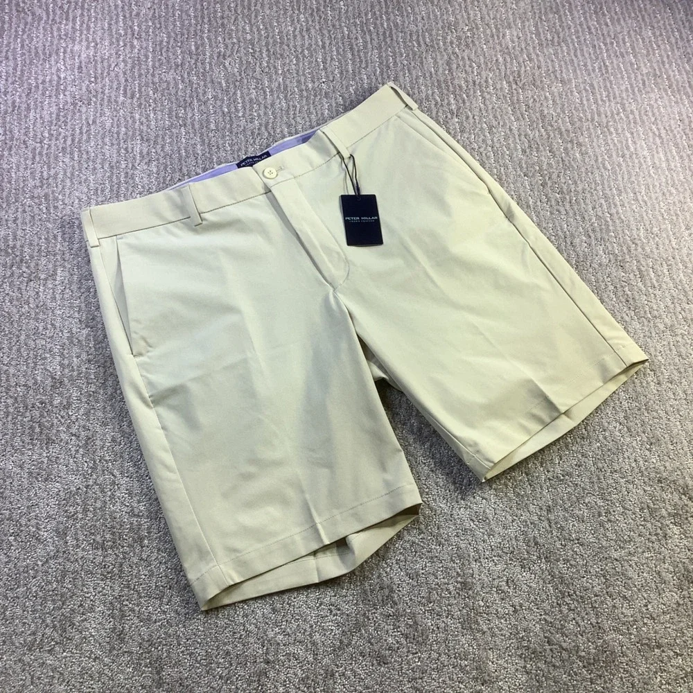 Peter Millar Crown Crafted Surge Performance Golf Shorts Cream Size 35 NWT